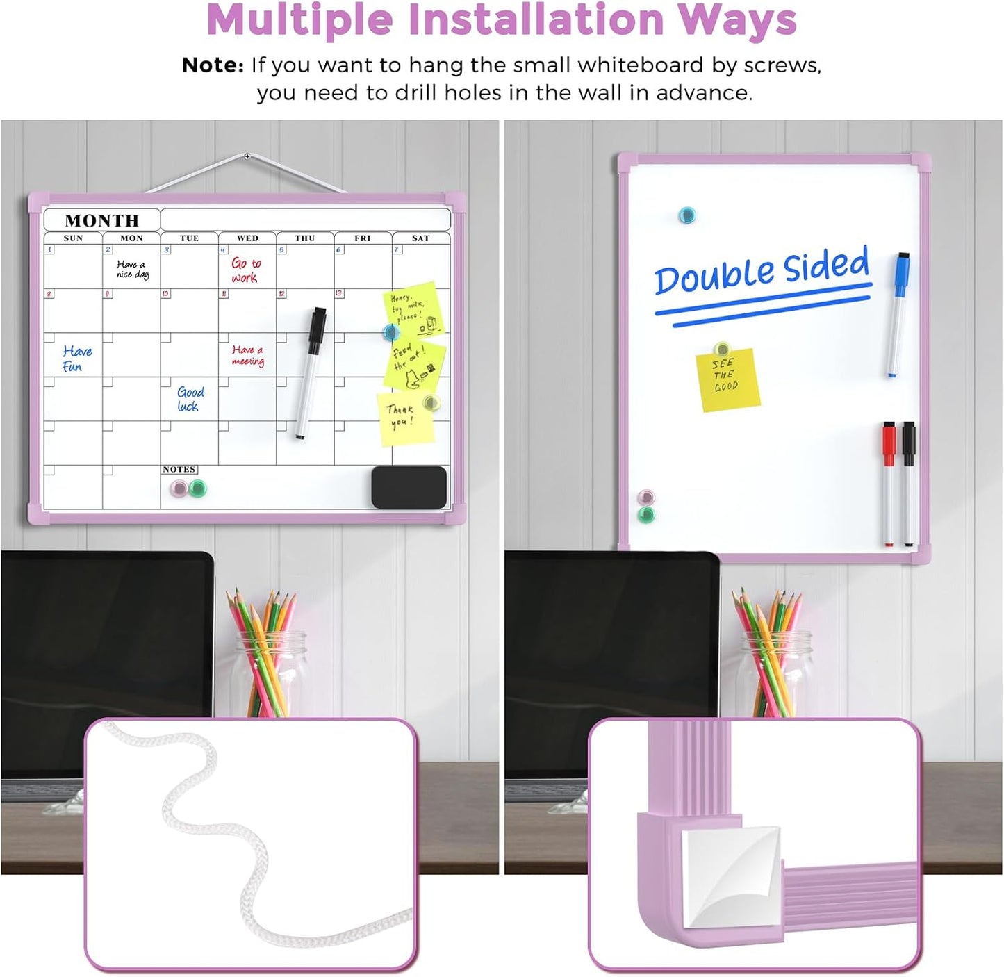 MaxGear Monthly Calendar Dry Erase Board for Wall, 16"x12", White Frame | Double-Sided, Hanging Small White Board, Portable Whiteboard for Planning, Drawing, Memo, to Do List, Home, Kitchen, Office