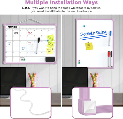 MaxGear Monthly Calendar Dry Erase Board for Wall, 16"x12", White Frame | Double-Sided, Hanging Small White Board, Portable Whiteboard for Planning, Drawing, Memo, to Do List, Home, Kitchen, Office