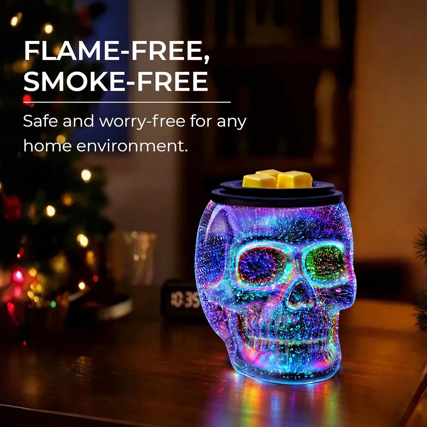 Wax Melt Warmer, Wax Warmer for Scented Wax with Light Bulb, Electric Skull Wax Burner, Halloween Fragrance Wax Melter for Home and Gifts (Rainbow Skull)