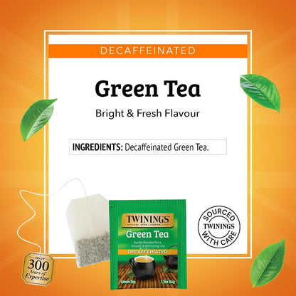 Twinings Decaffeinated Green Tea Individually Wrapped Bags, 100 Count (Pack of 1), Smooth Flavour, Enticing Aroma, Enjoy Hot or Iced, 100 Teabags