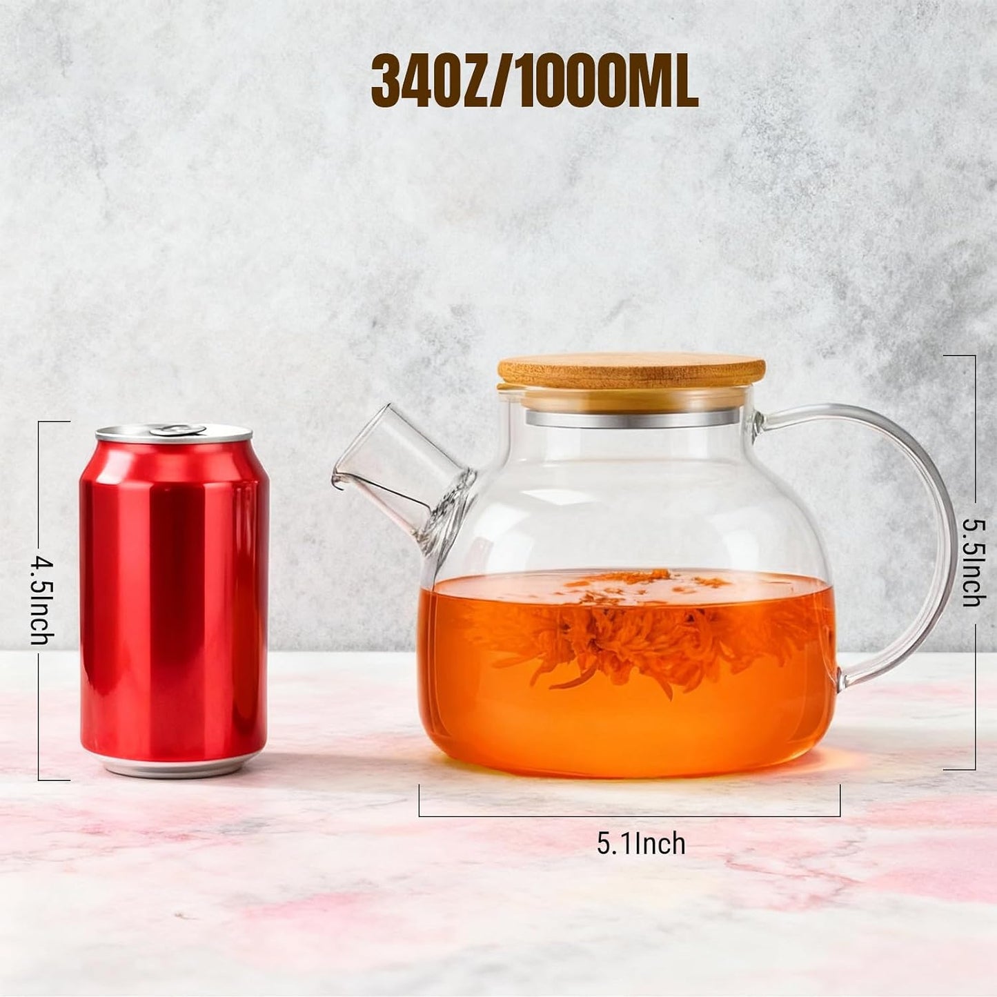 PARACITY Glass Teapot Stovetop 40 OZ/1200ml, Borosilicate Clear Tea Kettle with Removable 18/8 Stainless Steel Infuser, Teapot Blooming and Loose Leaf Tea Maker Tea Brewer for Camping, Travel