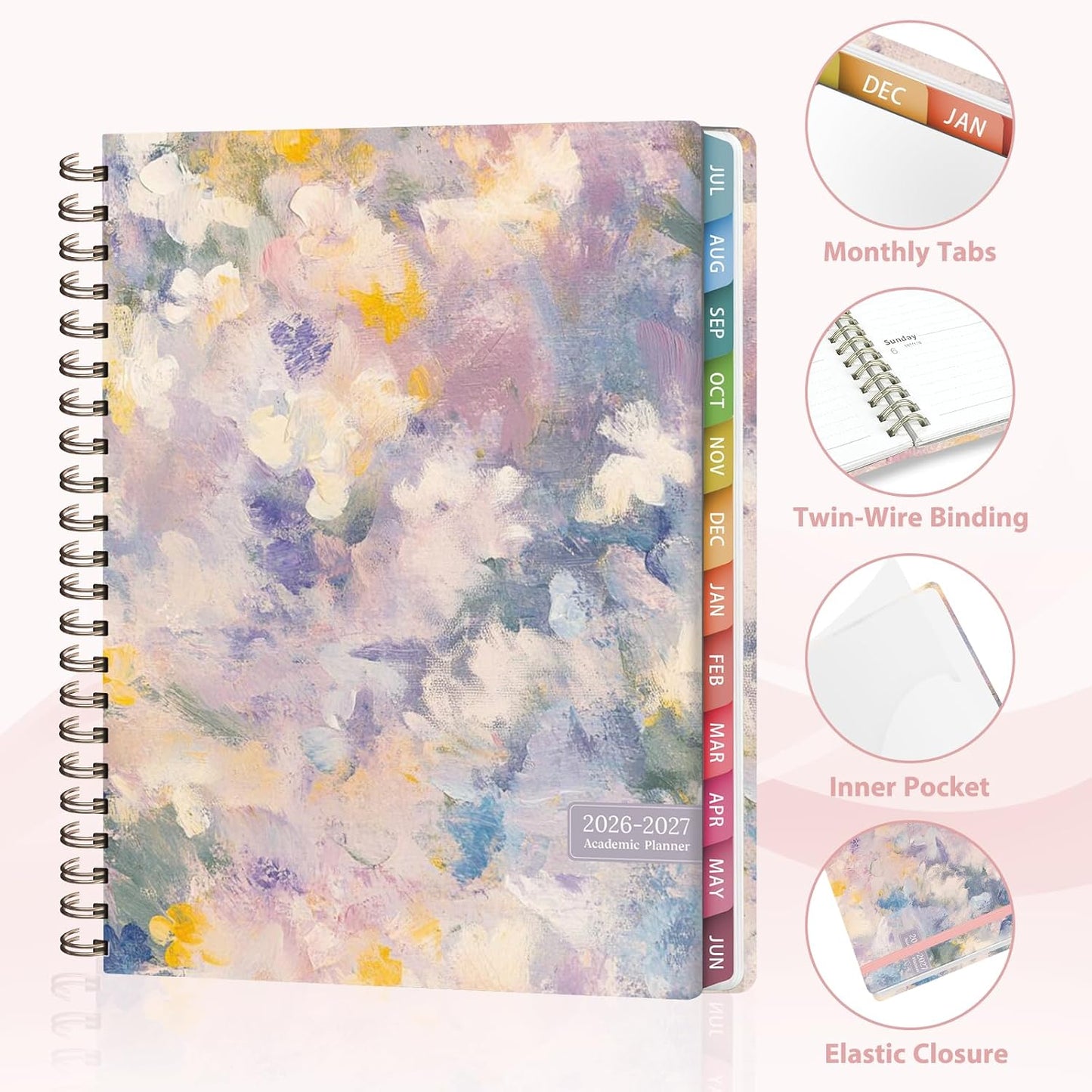Planner 2026-2027, Weekly and Monthly Calendar Planner, JUL 2026 - JUN 2027 | A5(6.3'' x 8.5''), Hardcover, Agenda Book, Sprial Bound, Inner Pocket, Office and School Use