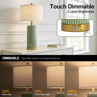 PoKat Touch Bedside Table Lamps with 2 USB for Bedroom Living Room, 25''