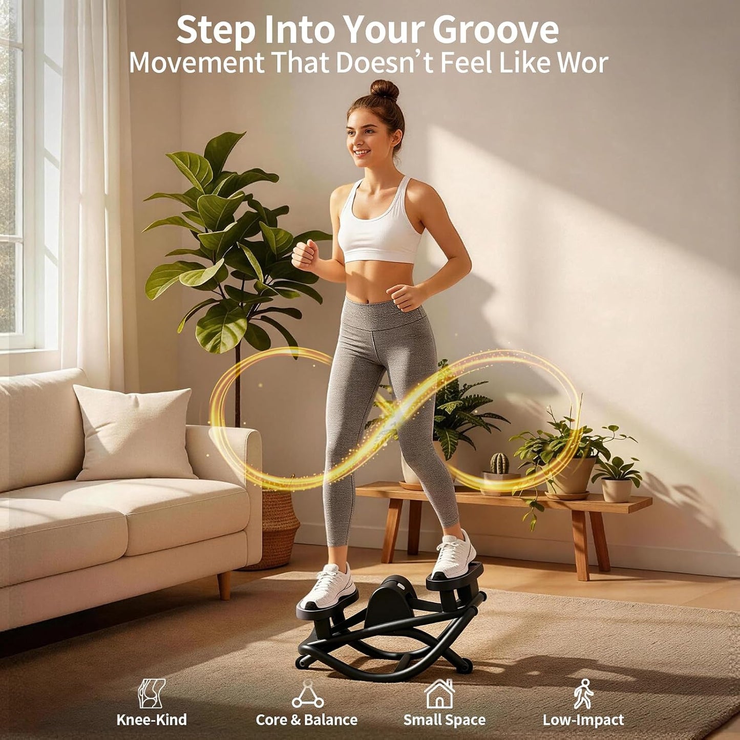 Rock Stepper, Side to Side Rocking Stepper Exercise Machine for Balance at Home, Low-Impact Lateral Stair Stepper with Resistance Bands & Digital Counter, 250 LBS Weight Capacity