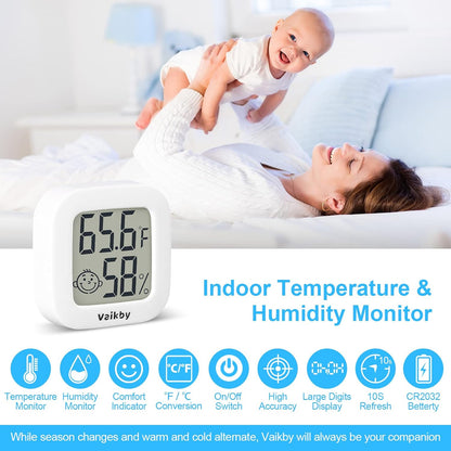 Vaikby Indoor Thermometer 2Pack, Humidity Gauge Meter Digital Hygrometer Room Thermometer for Home, Hight Accurate Temperature and Humidity Monitor for Greenhouse, Reptile, Humidors, Cellar, Office