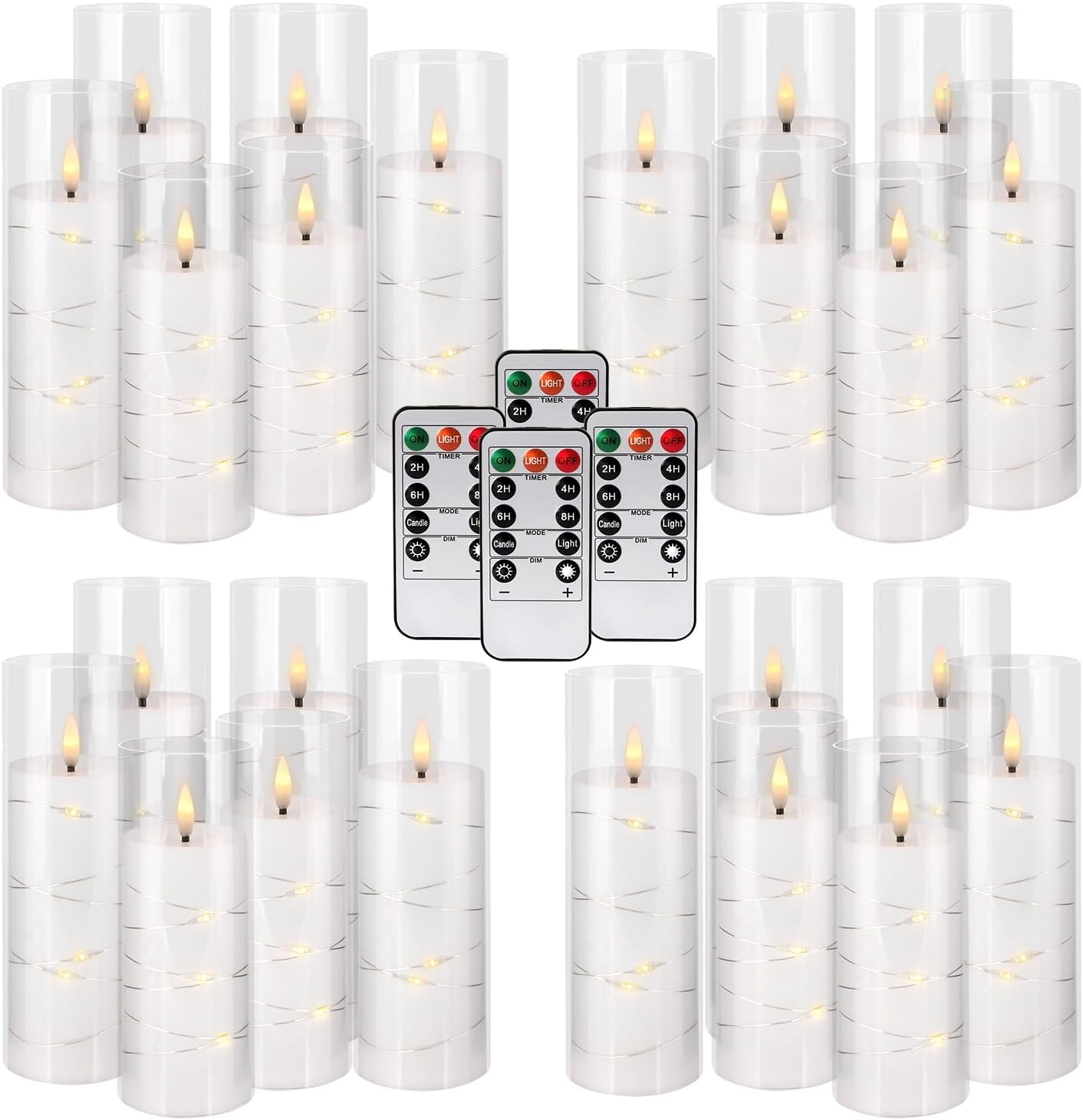 YOROXRG Set of 24 Waterproof Outdoor Flameless Candles, LED Candles with 4 Remote and Timer,(H 4" 5" 6" x D 2.2"),for Halloween Wedding Festiv