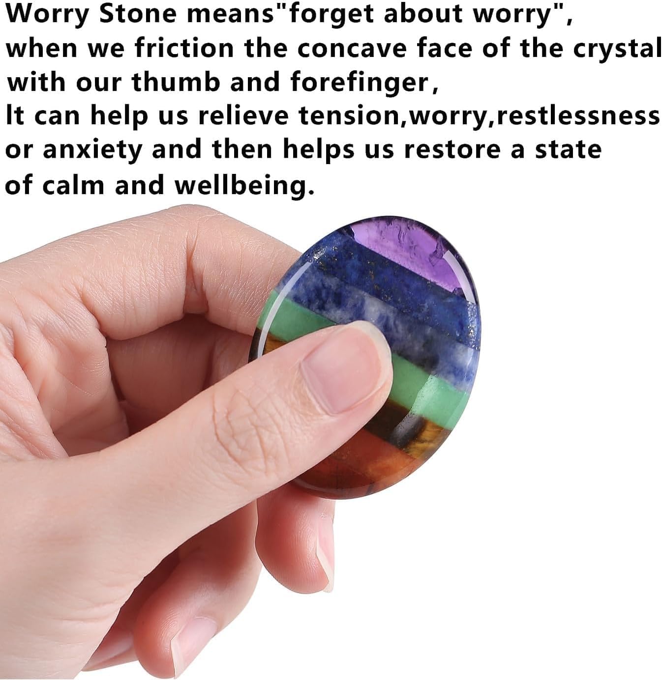 2PCS Worry Stone for Anxiety Tigers Eye Amethyst Healing Crystals Hand Thumb Stones Pocket Gemstones Meditation Accessories Oval Crystal Natural Relax Palm Stone Anxiety Relief Items Stocking Stuffers