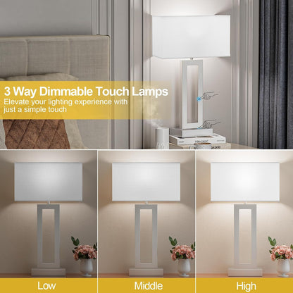 Gold Table Lamps Set of 2, 16.4" Bedside Lamps for Nightstand with USB C+A