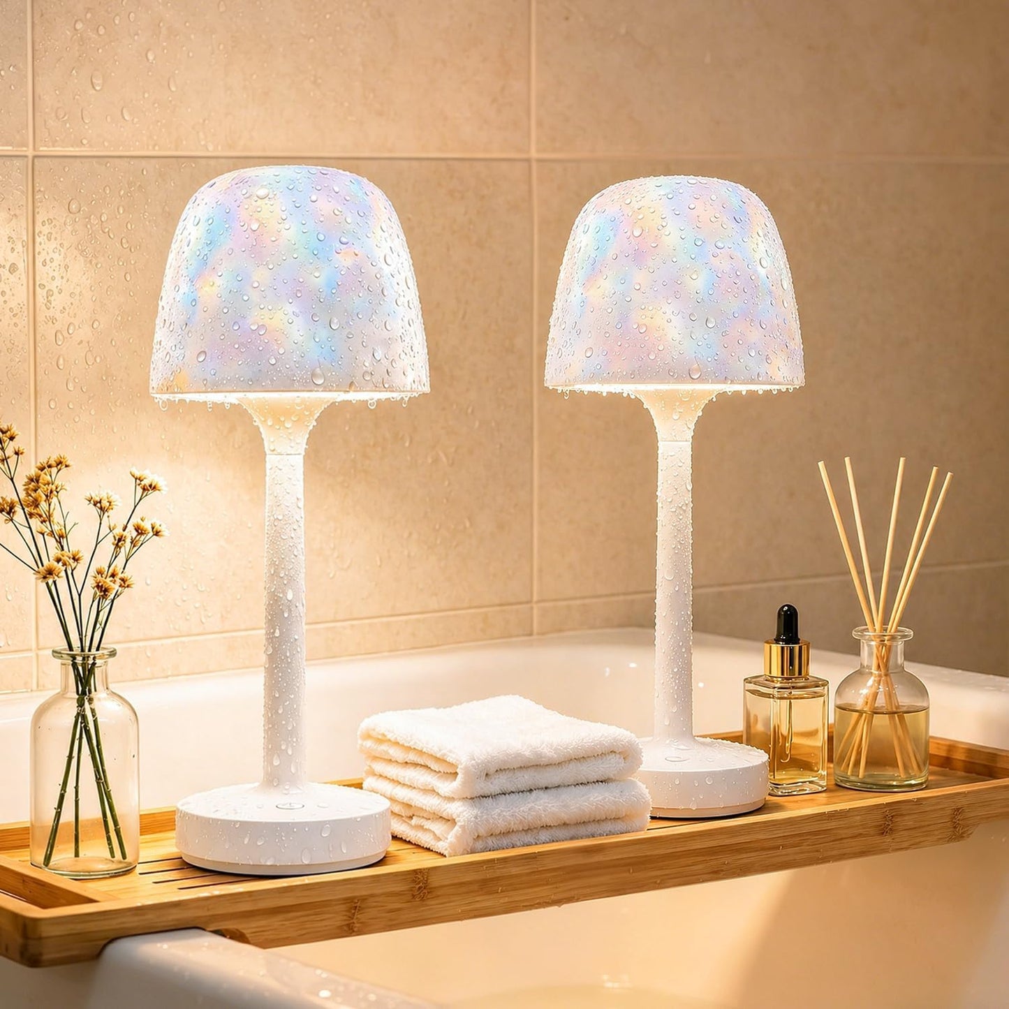 Waterproof Shower Lamp Sets with 16 Color Ocean Wave Projector, Rechargeable LED Light with Remote & Touch Control, household lamp sets 3 White Modes,USB-C for Bathroom, Bedroom, Spa Gifts