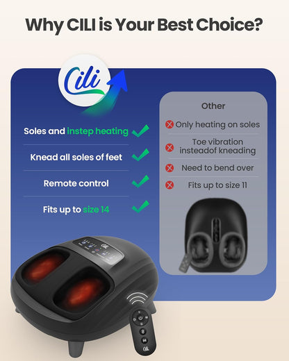 CILI 2026 Upgraded 4-in-1 Heated Foot Massager with Shiatsu, Compression & Vibration, Gifts for Women Men,Feet Massager Machine with Remote Control, Deep Kneading, Fits Big Feet 14 Men