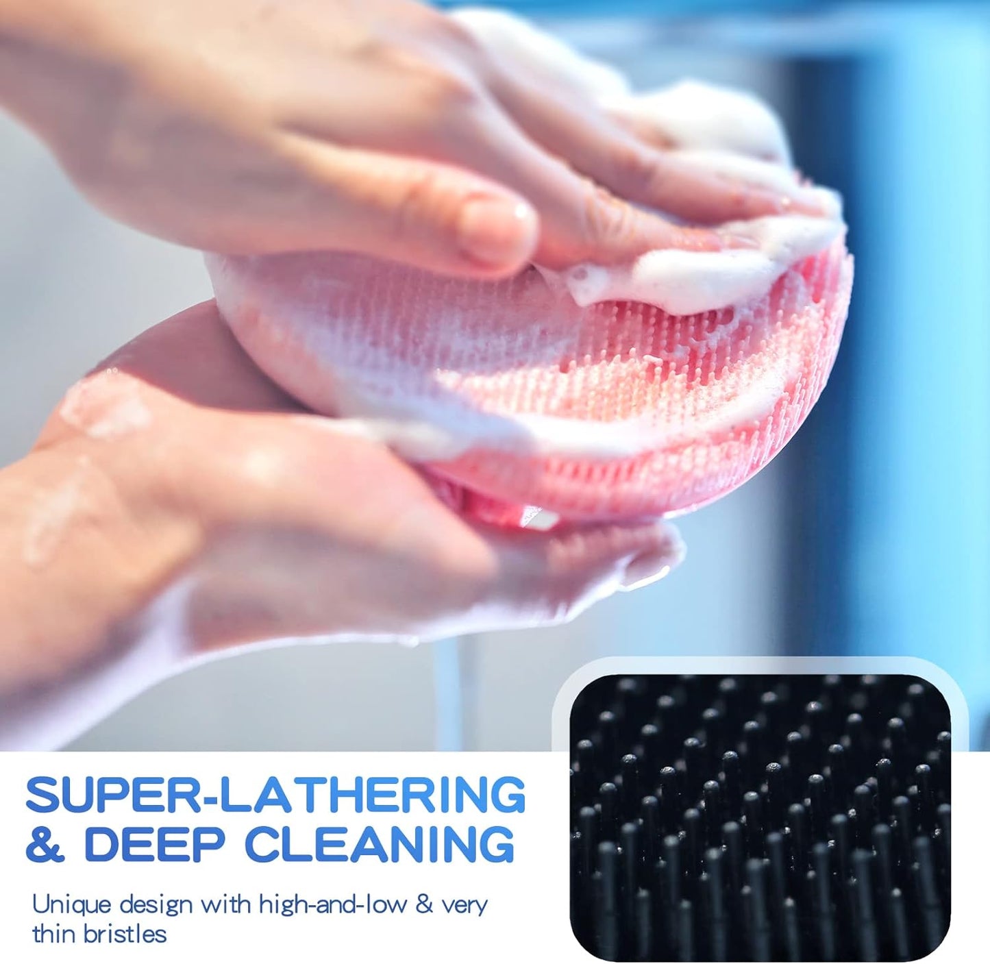 Manmihealth Silicone Back Scrubber (Thick Bristles) & Bath Glove & Face Brush Set (3PCS), Super-Exfoliating & Lathering Body Scrubber, Shower Brush, Face Scrubber Combination, with a Free Hook (Black)
