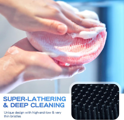 Manmihealth Silicone Back Scrubber (Thick Bristles) & Bath Glove & Face Brush Set (3PCS), Super-Exfoliating & Lathering Body Scrubber, Shower Brush, Face Scrubber Combination, with a Free Hook (Black)