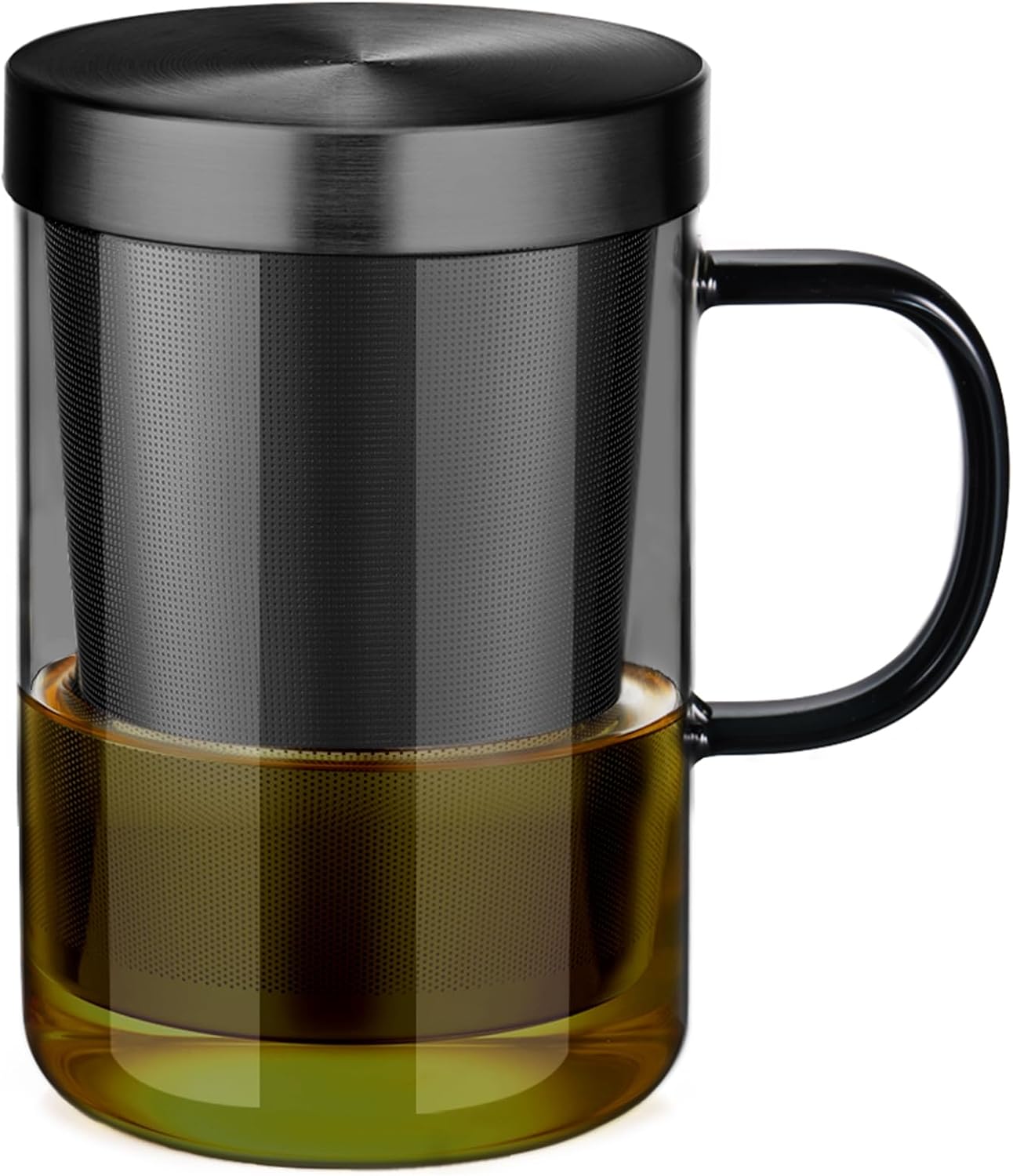 ecooe Tea Infuser Mug 16.9oz Glass Tea Cup with Removable Stainless Steel Infuser and Lid, Clear Glass Tea Cup 500ml Teacup for Loose Leaf Tea, Birthday for Parents Dad Mum Friends (Bronze)
