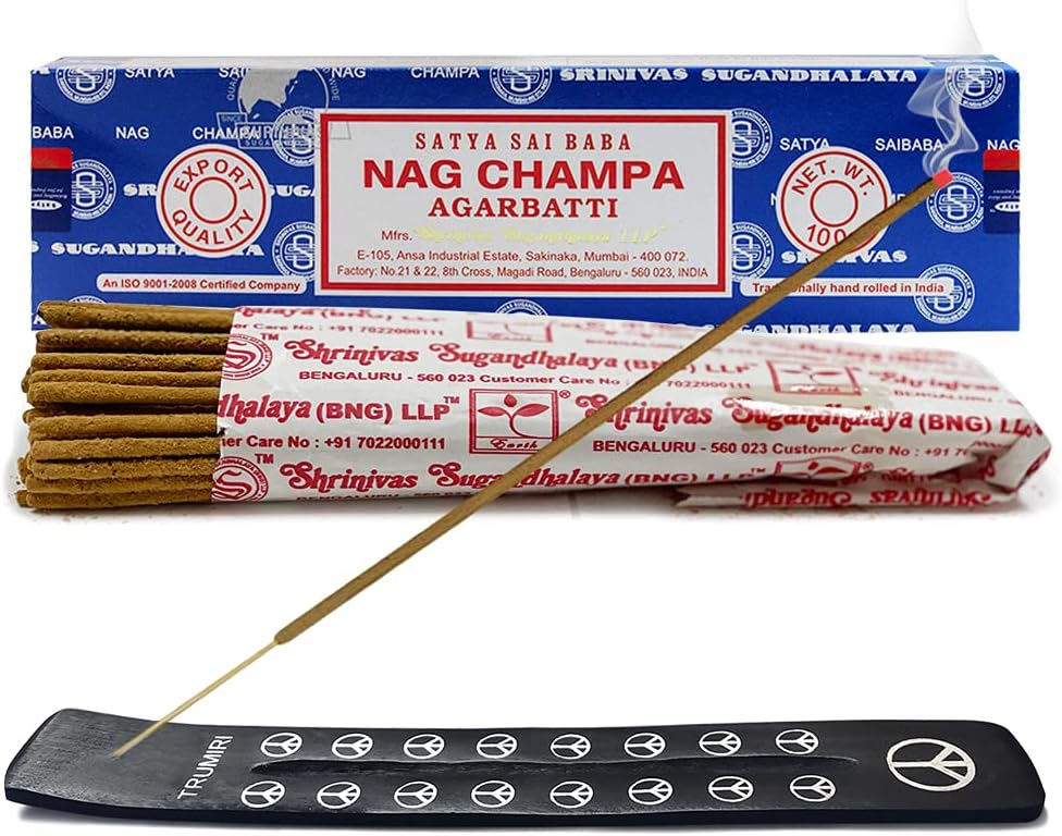 TRUMIRI Incense Stick Holder Bundle with Satya Sai Baba Nagchampa 250g Bulk Incense Sticks Nag Champa Agarbatti - Pack of 1 (Approx 250 Insence-Sticks)