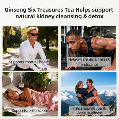 Kidney Tea Formula Ginseng Six Treasure Tea,Natural Chinese Herbal Kidney Cleanse Detox Teabag for Men and Women,(1 Pack/25 Bags)