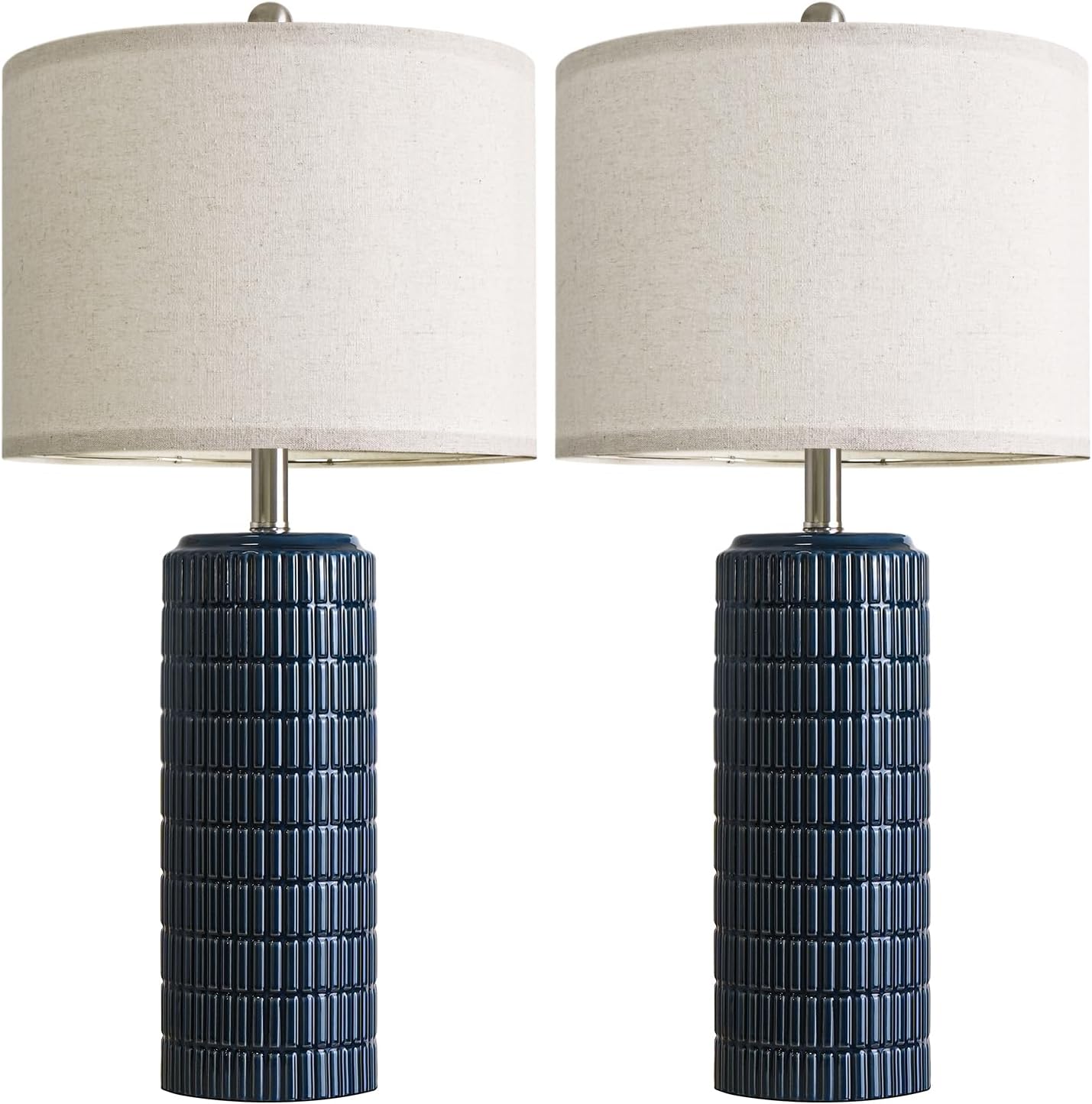 PoKat 23" Modern Ceramic Table Lamp Set of 2 for Living Room White Desk Lamps for Bedroom Farmhouse Bedside Nightstand Lamp House Warming Gifts New Home Decor End Table Lamps Gifts for Women Mom Beige