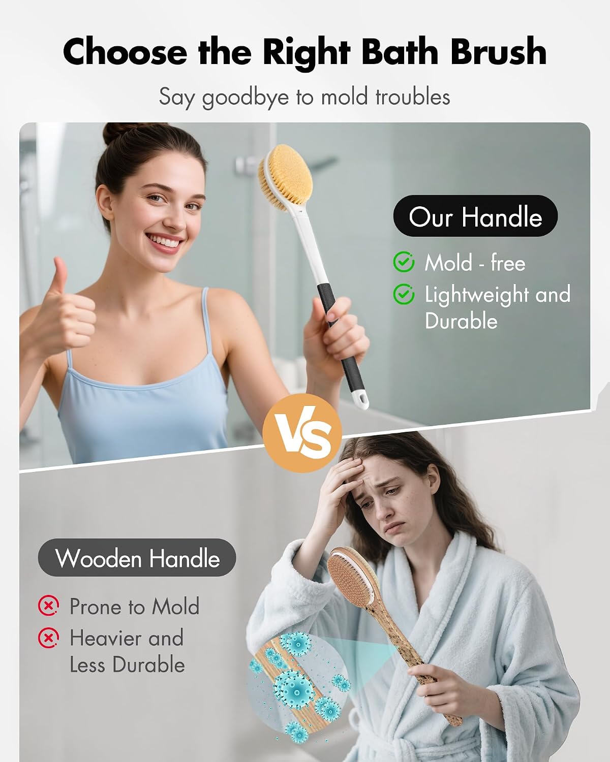 Dry Brushing Body Brush for Massage - Natural Boar Bristle Exfoliating Brush with Massage Nodes for Lymphatic Drainage, Cellulite, Blood Circulation Improving Skin Health for Women Men Elderly(Grey)