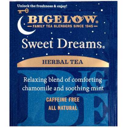 Bigelow Sweet Dreams Herbal Tea 28-Count Box (Pack of 1) Relaxing Blend of Chamomile & Mint Caffeine-Free Nighttime Herbal Tea in Individual Foil-Wrapped Bags