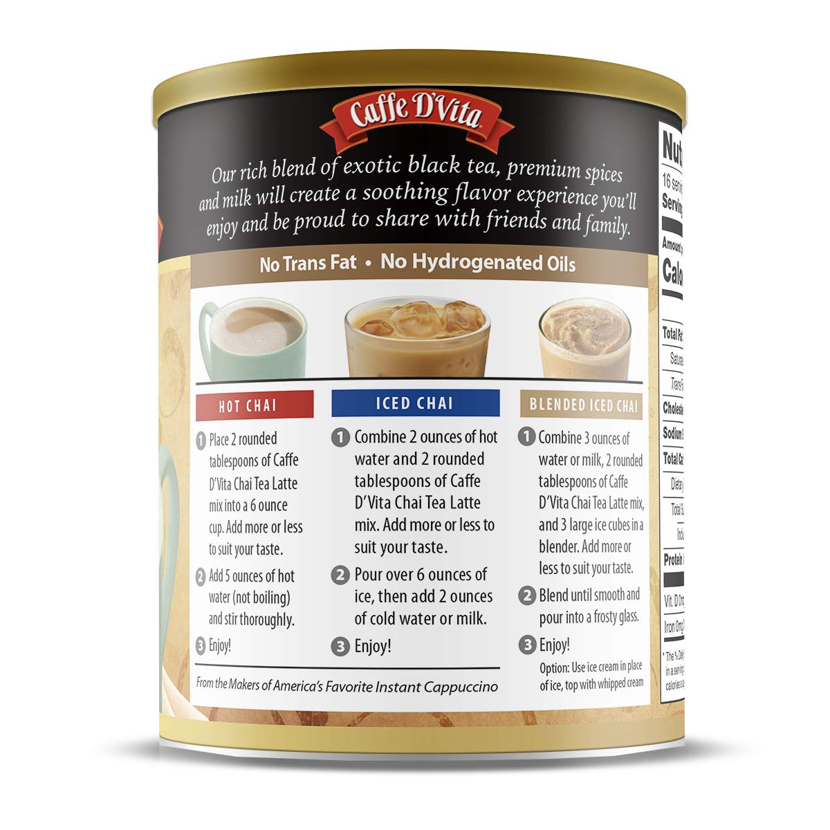 Caffe D'Vita Spiced Chai Tea Latte 1 lb. can (16 oz.)