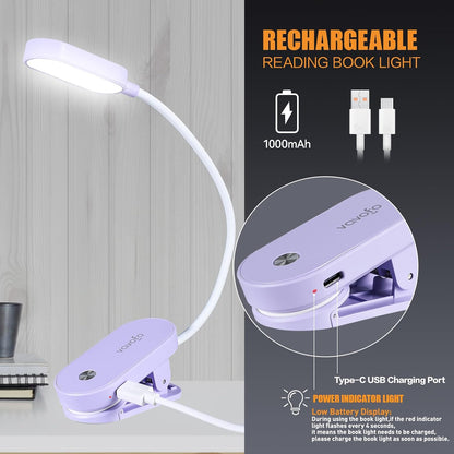 VAVOFO Rechargeable Book Light, 14 LEDs Eye Care Clip On Amber Reading Light for Bookworms Reading in Bed with 9 Colors 9 Brightness (White-Blue)