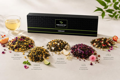 Pure And Easy Tea, Serenity Herbal Tea Flight Sampler, 15-Count Whole-Leaf Caffeine-Free Variety, Designed to Restore Calm & Balance, BPA-Free Plant-Based Tea Bags, Premium Wellness Gift Box (49.5g)