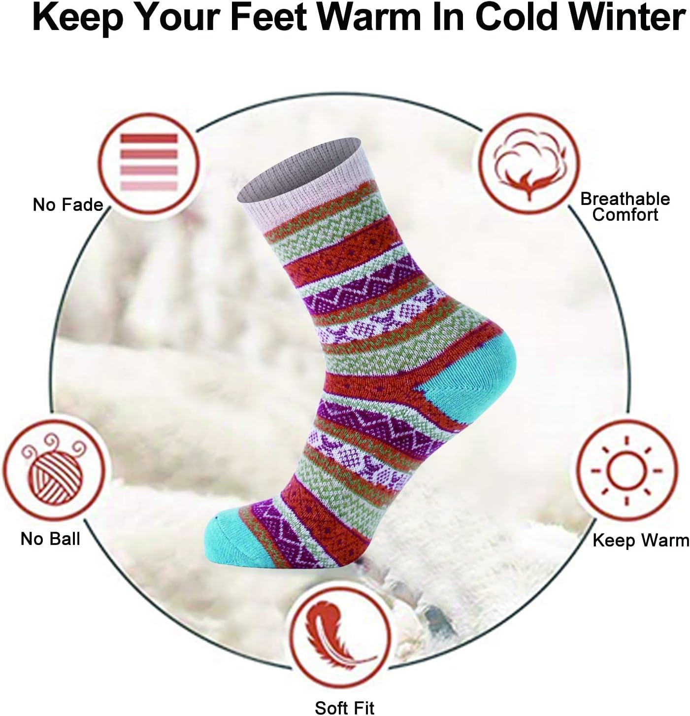 YANGYANG 5 Pairs Winter Warm Thick Crew Knit Socks for Women, Christmas Gifts, Stocking Stuffers