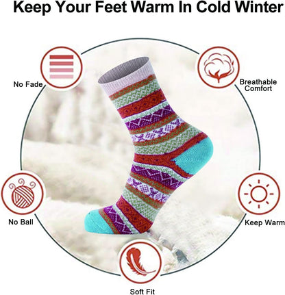 YANGYANG 5 Pairs Winter Warm Thick Crew Knit Socks for Women, Christmas Gifts, Stocking Stuffers