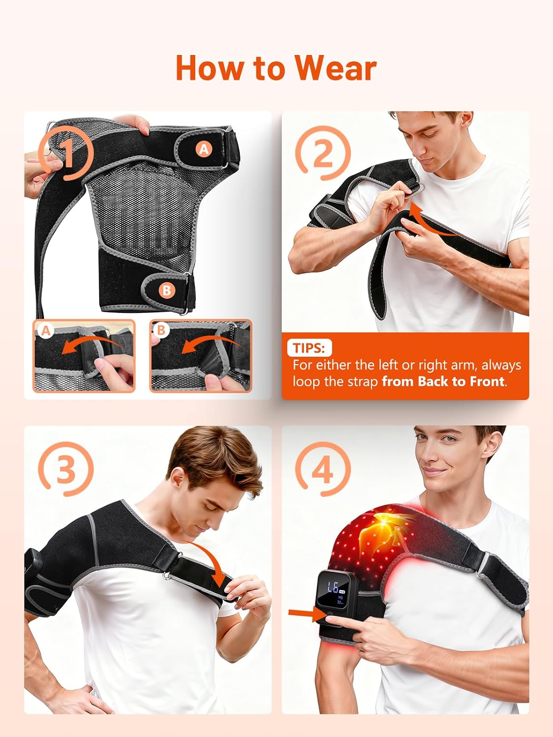 Red Light Therapy for Shoulder with Heat & Massage, 6 Modes Cord-Free Controller Infrared Light with 216 Beads 660nm & 850nm Portable Heated Shoulder Pad, Last 110-240mins