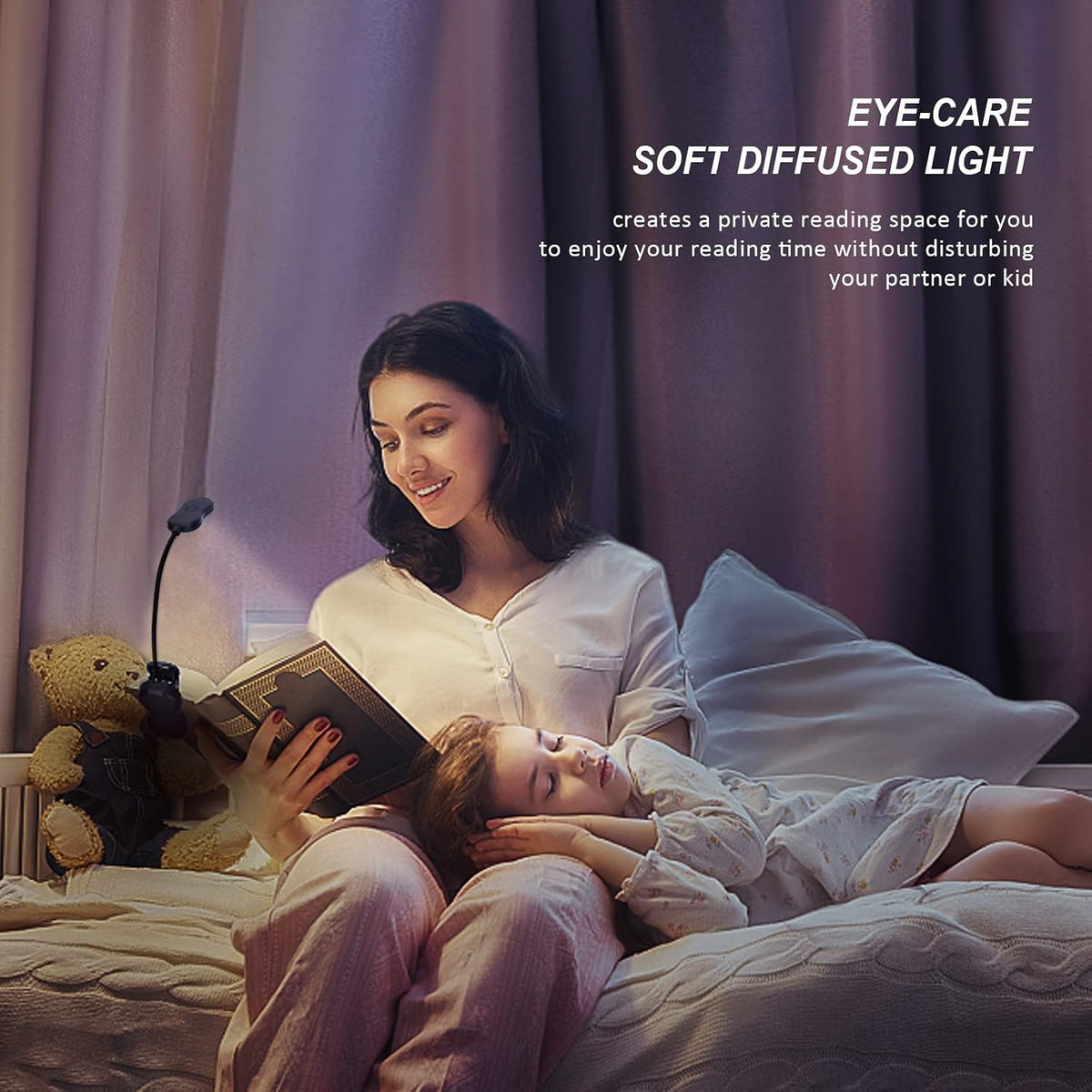 Rechargeable Book Light: Clip on LED Book Light for Reading in Bed - Adjustable 3 Color 3 Brightness - 60 Hours Eye Care Reading Lamp-Lightweight & Portable for Bed &Travel (Black)