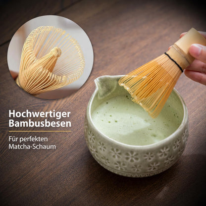 Buucup Matcha Whisk Set, Ceramic Matcha Kit Set Includes Matcha Bowl, Matcha Whisk and Holder, Bamboo Scoop, Scoop Rest, Sifter and Tea Towel - 7 Pcs Matcha Kit for Matcha Lovers (Mottled Green)