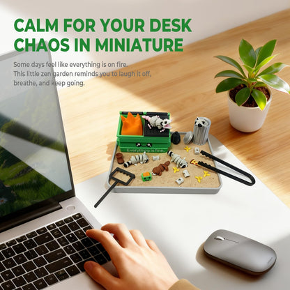 Dumpster Fire Zen Garden for Desk, Funny Coworkers Office Accessory Gifts