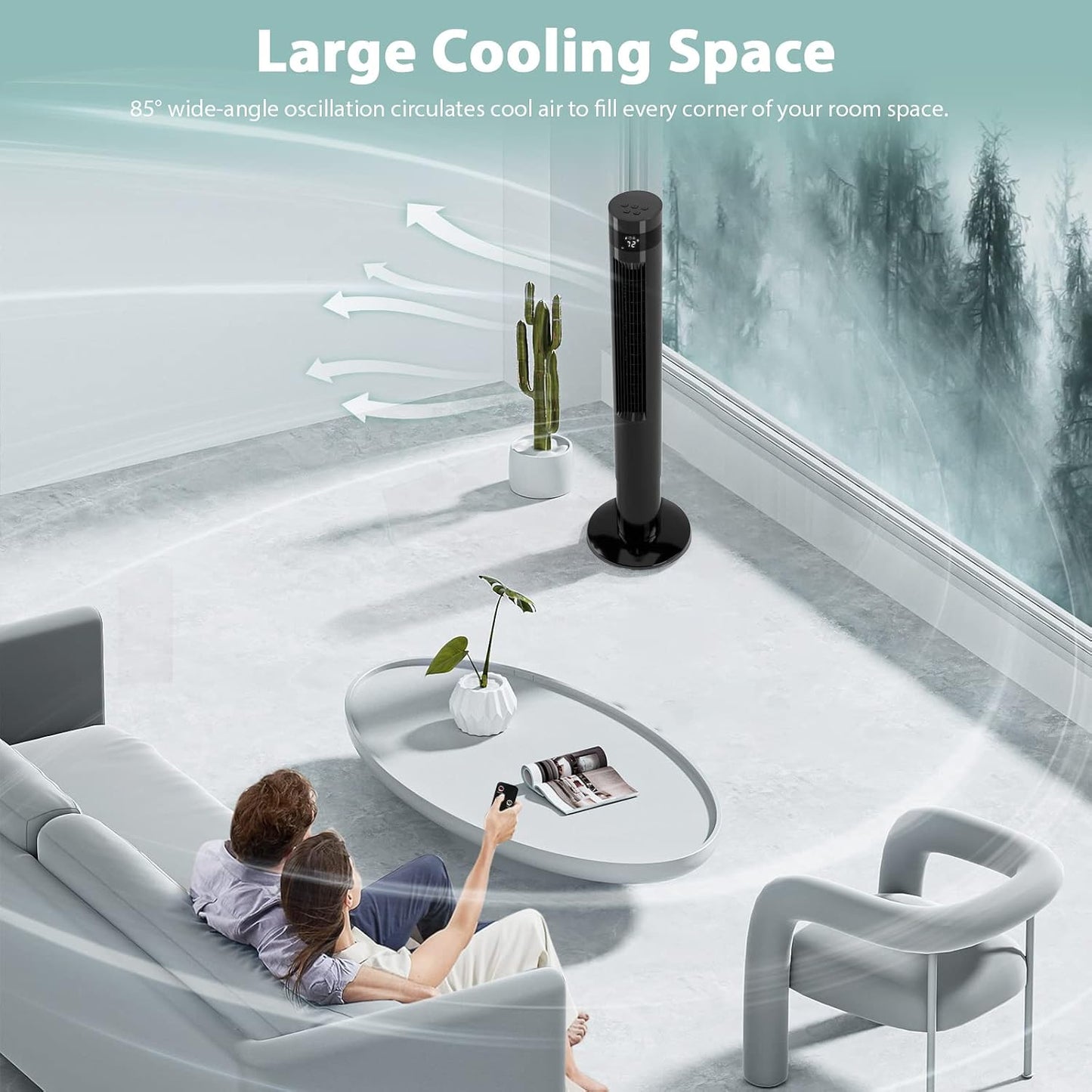 Antarctic Star Tower Fan 85°Oscillating Fan Quiet Cooling 12H Timer Remote Control Bladeless Electric 3 Speeds Wind 3 Modes, 42INCH, PINK