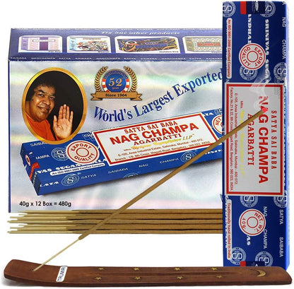 TRUMIRI Incense Stick Holder Bundle with Satya Sai Baba Nagchampa 250g Bulk Incense Sticks Nag Champa Agarbatti - Pack of 1 (Approx 250 Insence-Sticks)