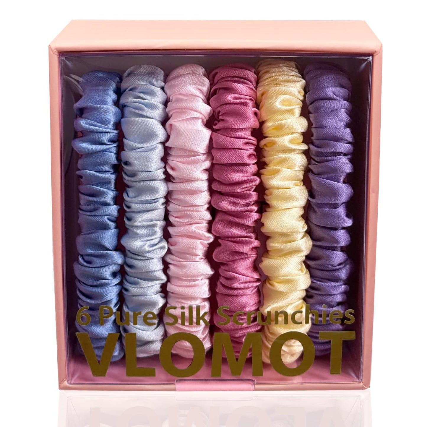 VLOMOT 6 Pcs Set 100% Pure Mulberry Silk Hair Scrunchies - 6 Chic Colors Everyday Skinny Scrunchies Silk Ponytail Holders - No Damage (Purple)