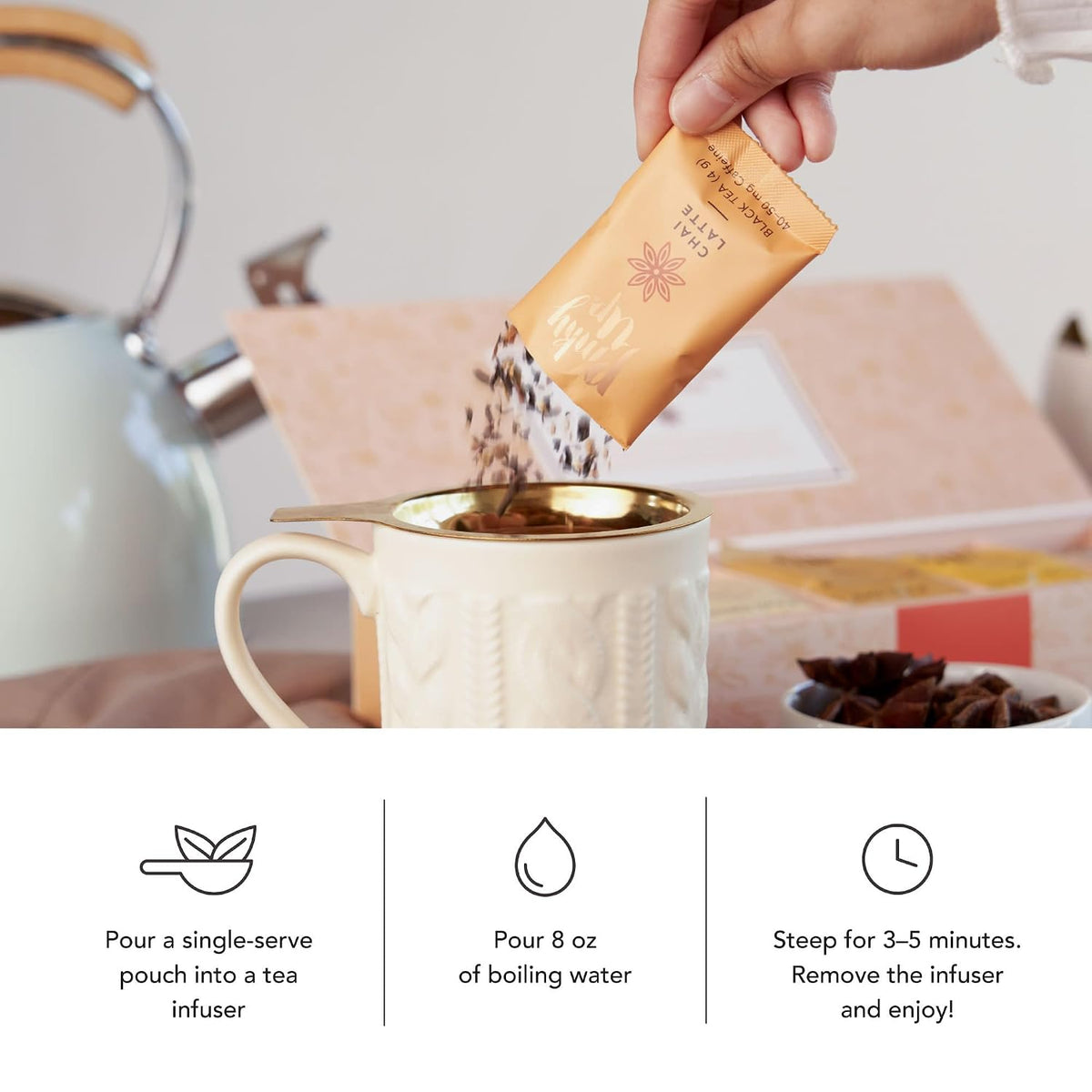 Pinky Up Loose Leaf Tea Sampler Set - Calorie Free Single Serving Loose Leaf Herbal Tea Variety Gift Pack, 15 Pouches