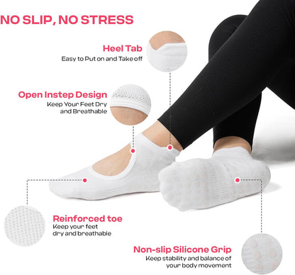 COOLMATE Pilates Socks with Grips for Women, Yoga Socks, Crew Non Slip Women for Barre, Pilates Gifts for Women - Colors A