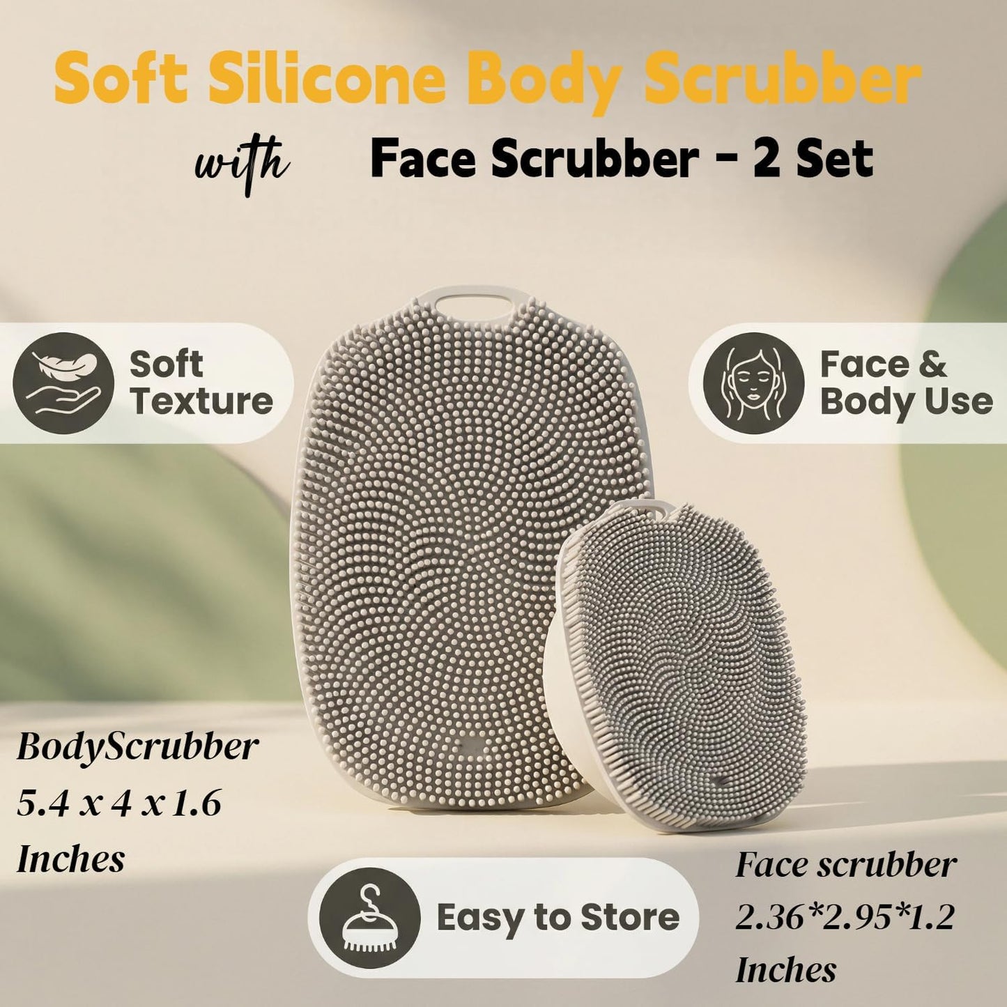 Soft Silicone Body Scrubber, Face Scrubber Silicone, Gentle Texture Exfoliating Body Scrubber for Men and Women On Sensitive Skin, Back Large Suction Cup for Easy Dry and Store (Blue)