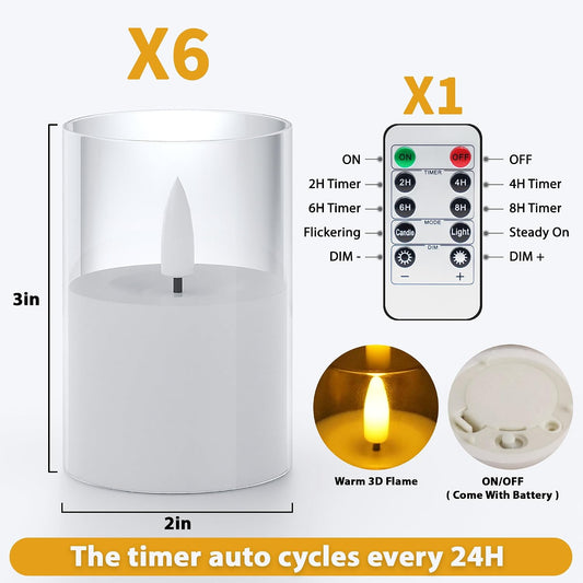 VIODAIM 12Pack Flickering Flameless LED Candles with Timer, Battery Powered - Small Pillar & Votive, Clear (2"X3")