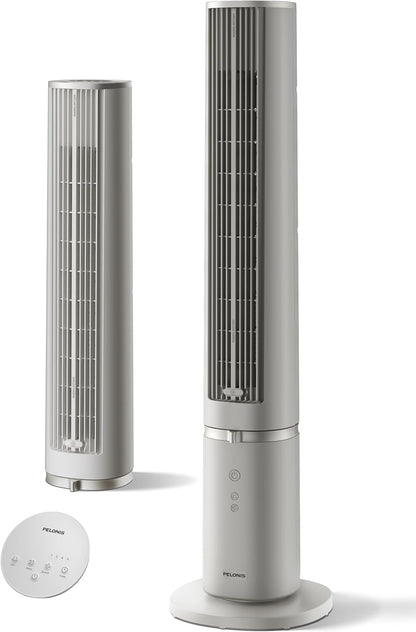 PELONIS 40 inch Bladeless Tower Fan for Bedroom, Standing Fan with Remote Control, 26ft/s, 90° Oscillation, 3 Speed Settings, 27dB, 3 Modes, 15-Hour Timer, LED Display, Fan that Blows Cold Air, White