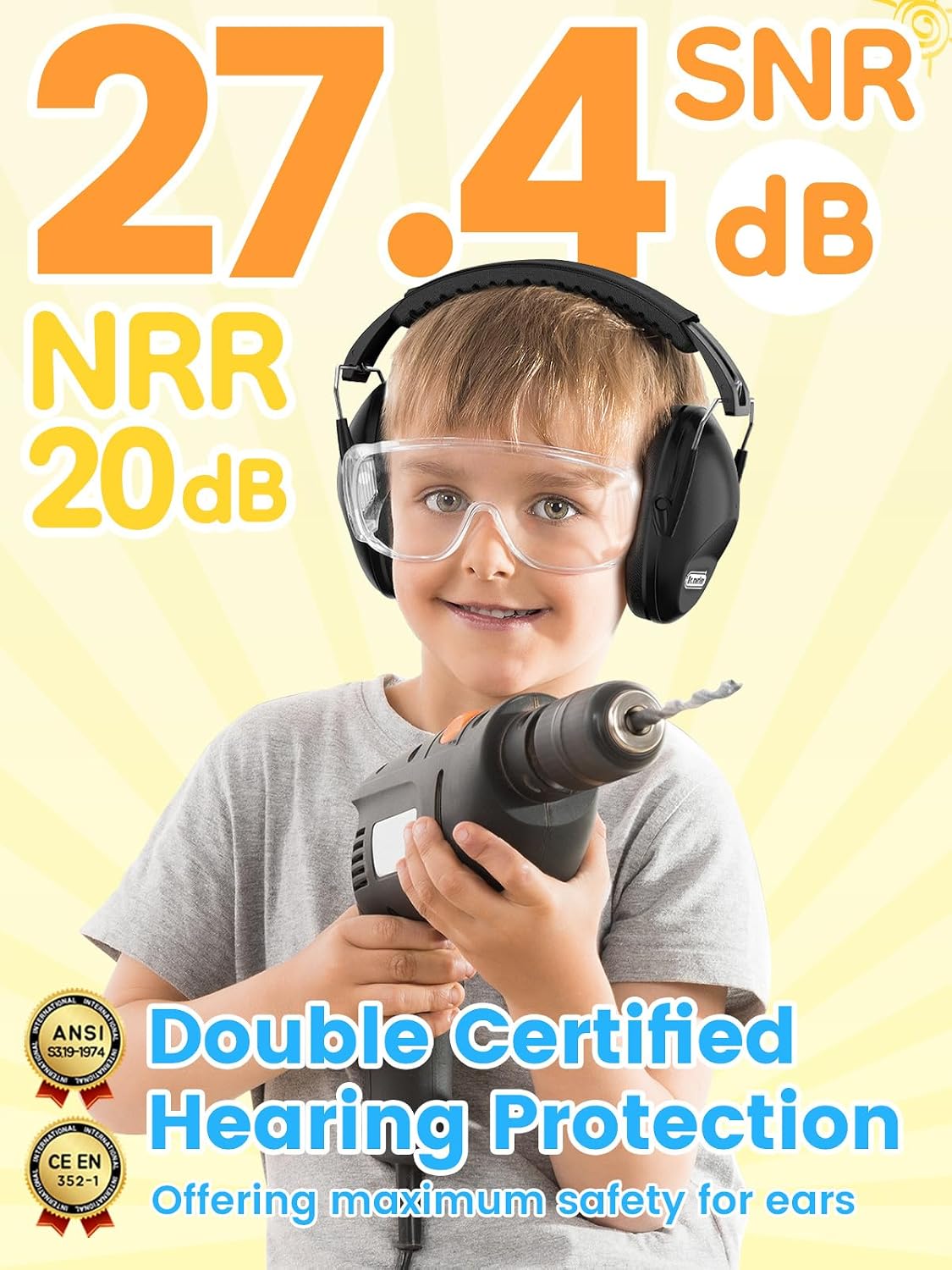 Dr.meter Ear Muffs for Noise Reduction: 27.4SNR Noise Cancelling Headphones for Kids Adults, EM100 Adjustable Hearing Protection Earmuffs for Monster Jam, Autism Sensory, Concerts, Fireworks- 3PACK