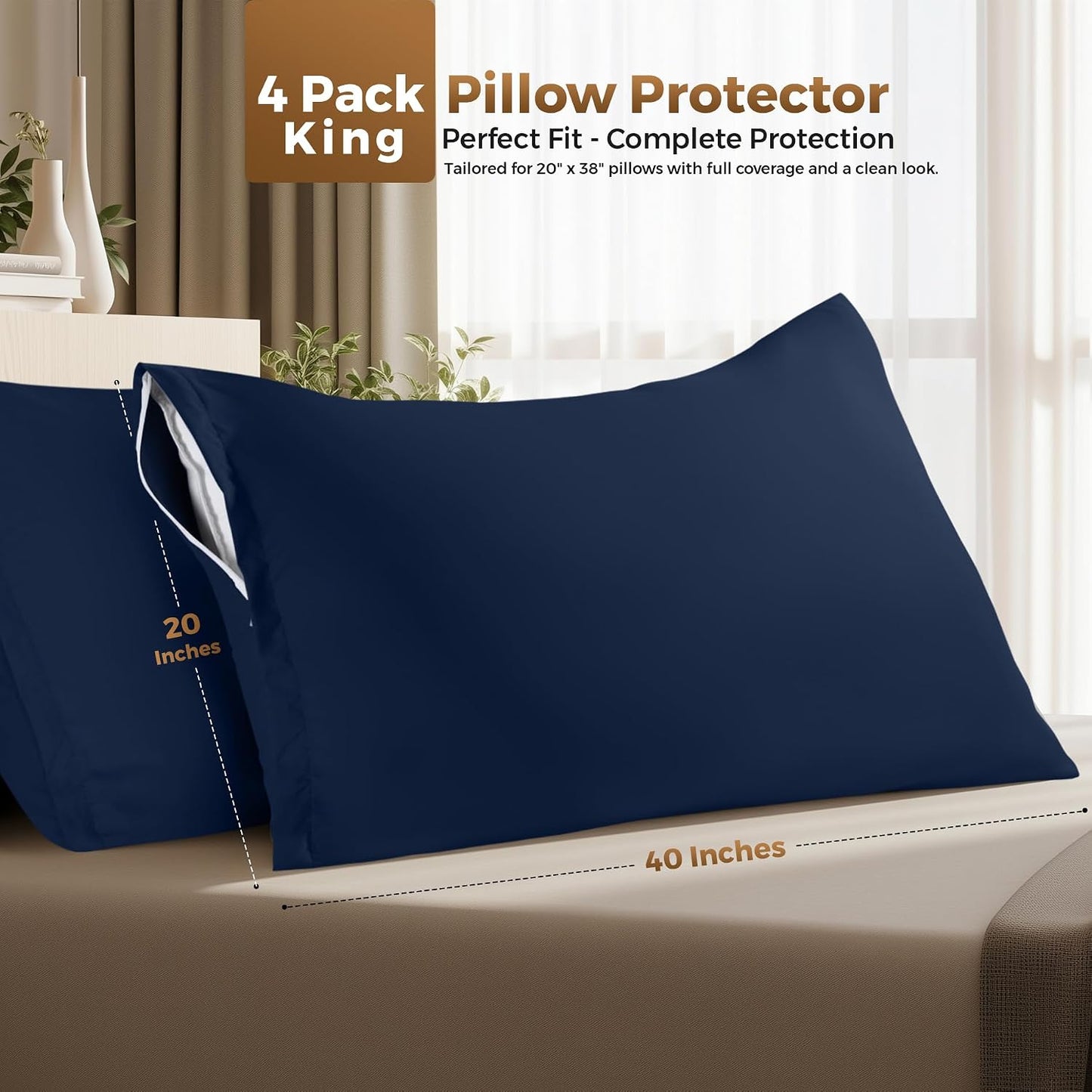 Utopia Bedding 4 Pack Pillow Protectors with Zipper Queen Size, Soft Brushed Microfiber Fabric Pillow Cases, Shrinkage and Fade Resistant Pillow Covers (White)