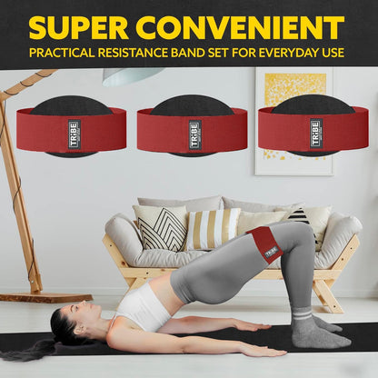 Tribe Lifting Resistance Bands for Working Out - 3 Pack Fabric Workout Bands for Women and Men - Booty Bands for Legs and Glute - Non Slip Exercise Bands Set for Squat Hip Thigh