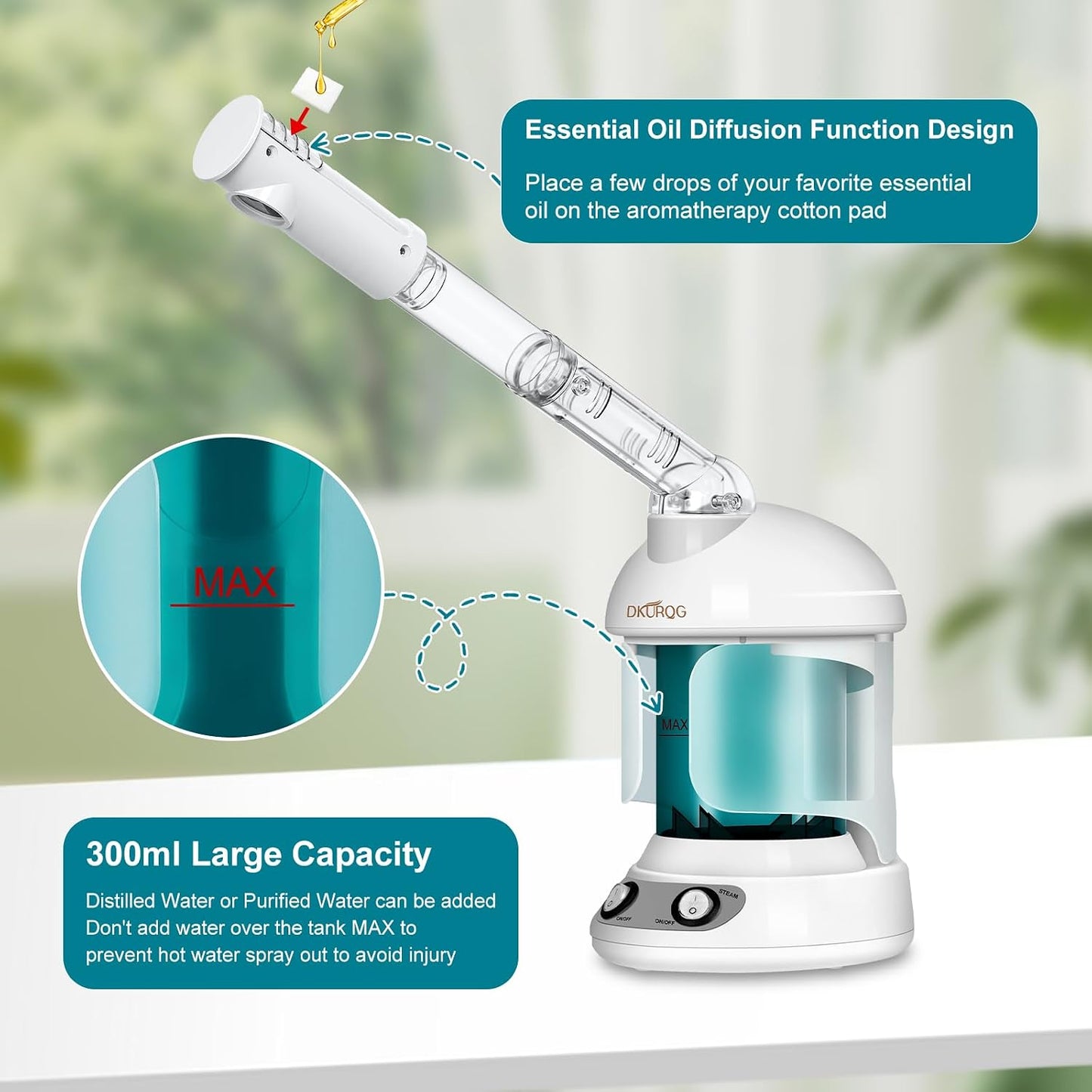 Facial Steamer, Nano Ionic Face Steamer for Facial Deep Cleaning Portable Ozone Steamer with Extendable 360° Rotating Arm, Humidifier for Home Salon Spa or Personal Care (Blue)
