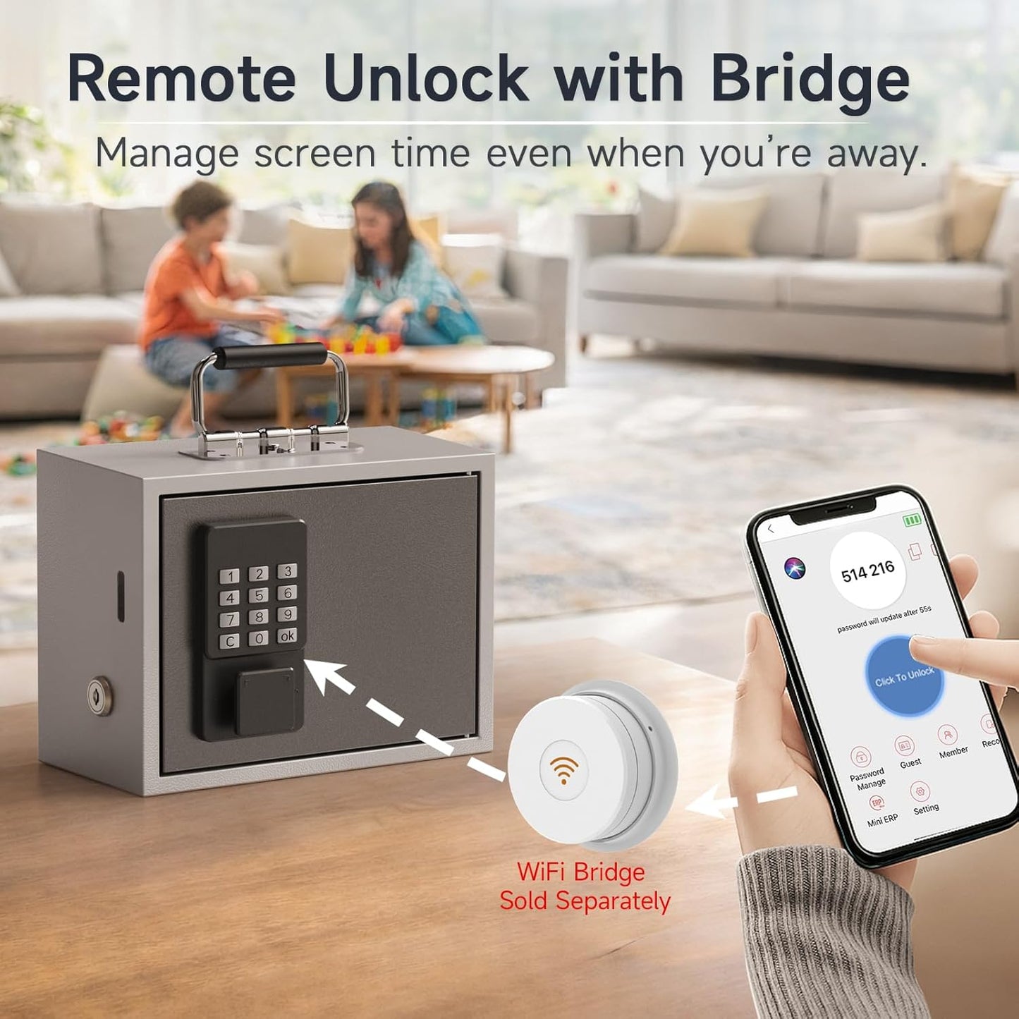 Phone Lock Box for Kids, Cellphone Jail for Screen Time Control, Passcode Lock with Backup Key, Remote Unlock for Parents, Secure Phone Storage for Homework and Sleep Routine