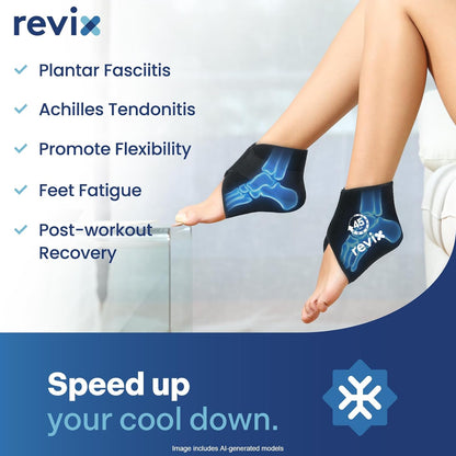 REVIX Ankle Ice Pack Wrap for Plantar Fasciitis with 45-Min Long Lasting Cold, Reusable Foot Ice Pack with Ice Grid Design, Cold Compress Therapy for Achilles Tendonitis, Swelling & Sprained Ankle