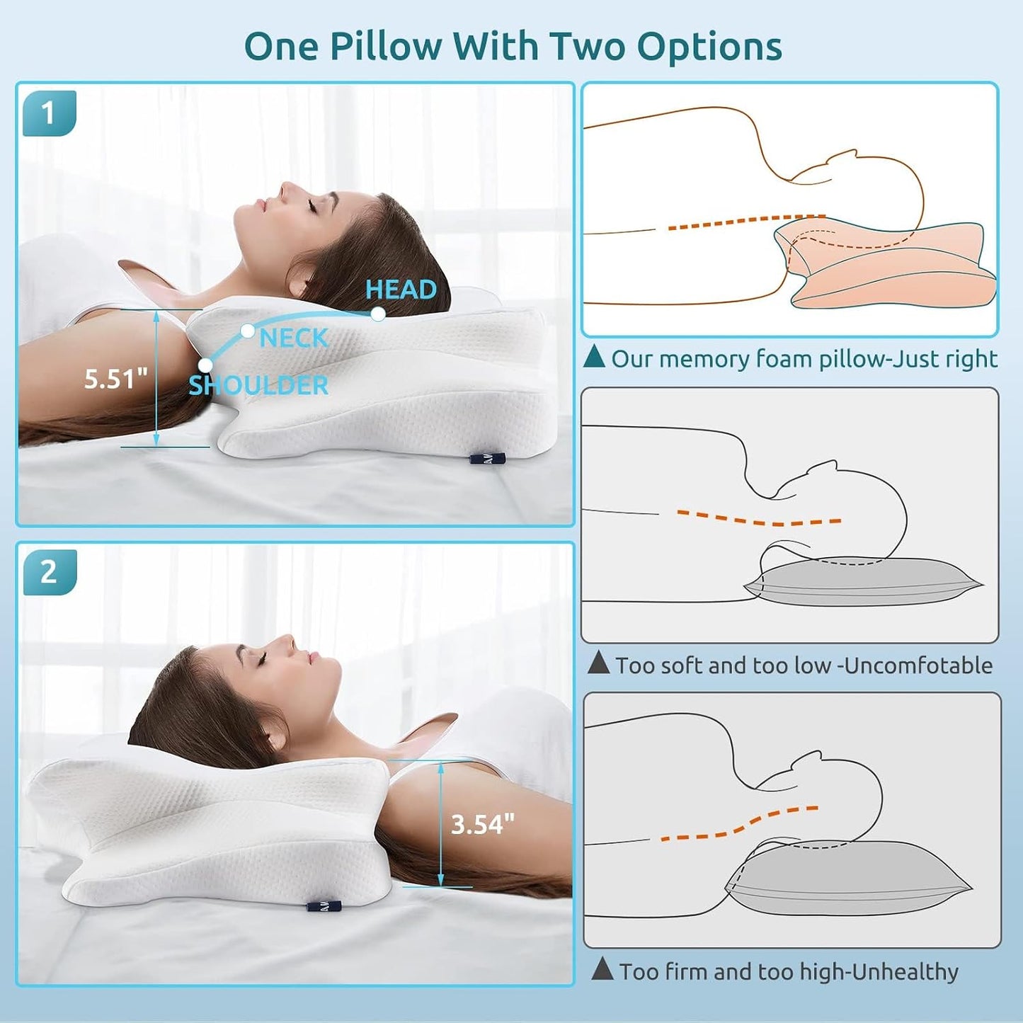 DONAMA Cervical Pillow for Neck and Shoulder,Contour Memory Foam Pillow,Ergonomic Neck Support Pillow for Side Back Stomach Sleepers with Pillowcase