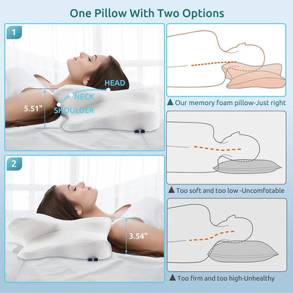 DONAMA Cervical Pillow for Neck and Shoulder,Contour Memory Foam Pillow,Ergonomic Neck Support Pillow for Side Back Stomach Sleepers with Pillowcase