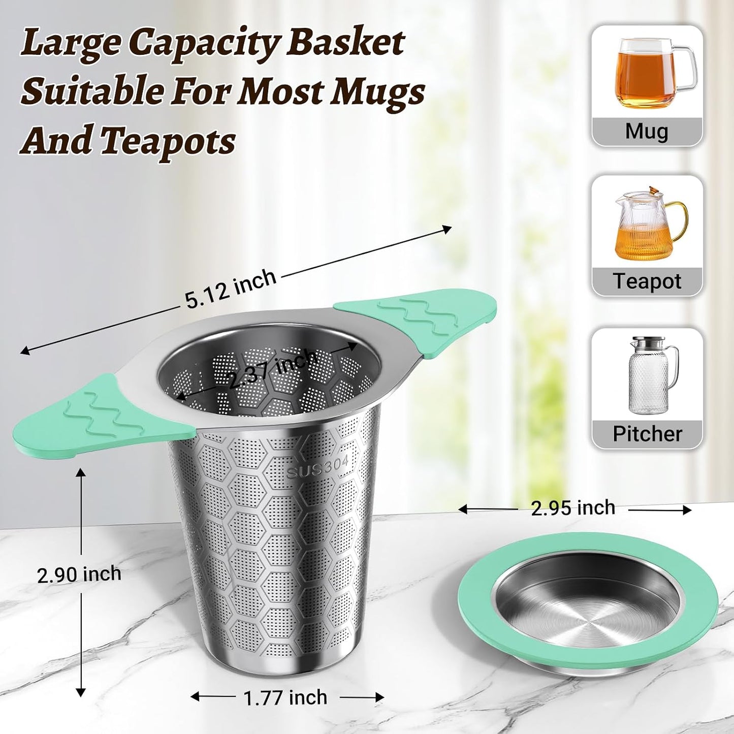 Tea Infuser for Loose Leaf Tea,Stainless Steel Tea Infuser with Heat Proof Silicone Handles,Extra Fine Mesh Tea Strainers Filter Fine Tea Leaves Effectively,Fits TeaPots/Mugs