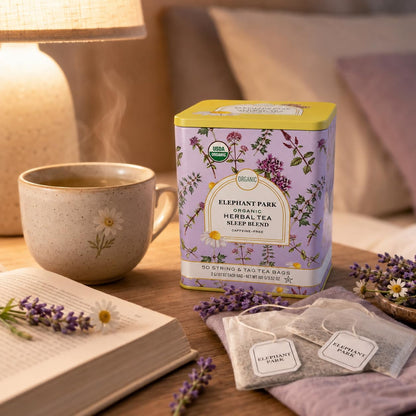 Organic Sleep Blend Herbal Tea - 50 Packets - Natural Chamomile, Peppermint, Fennel And Tulsi Teabags - USDA Certified 100% Non-GMO - Decaffeinated Designer Gift Tin