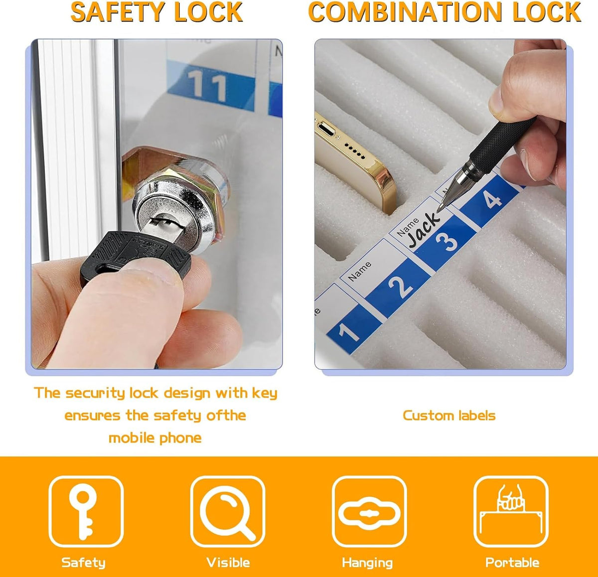 Cell Phone Lock Box For Classroom Slots Cell Phone Locker Box With Charging Port Aluminum Alloy Mobile Phone Storage Cabinet With Lock And Numbered(12 bits)